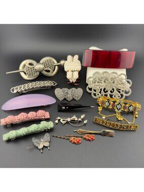 Vintage Lot 17 Barrettes Hair Clips Tension Spring 80s 90s Y2K Metal Plastic